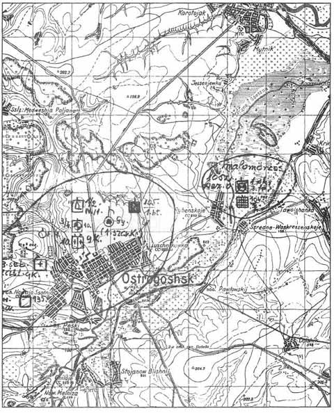Трофейная венгерская карта района г. Острогожск. 1943 г.