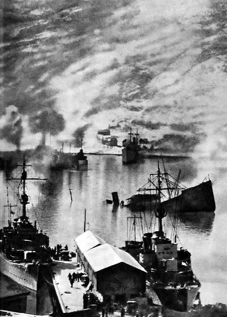 Немецкие корабли у причалов Нарвика. 10 апреля 1940г.