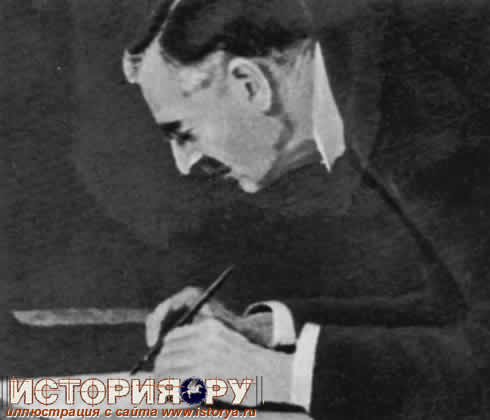 Премьер-министр Великобритании Чемберлен подписывает мюнхенское соглашение. 1938 г.