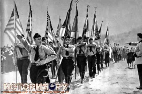 Демонстрация солидарности американских фашистов с гитлеровской Германией. 1938 г.