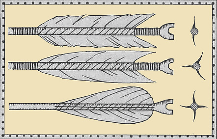 Различные виды оперенья стрел. XVII век